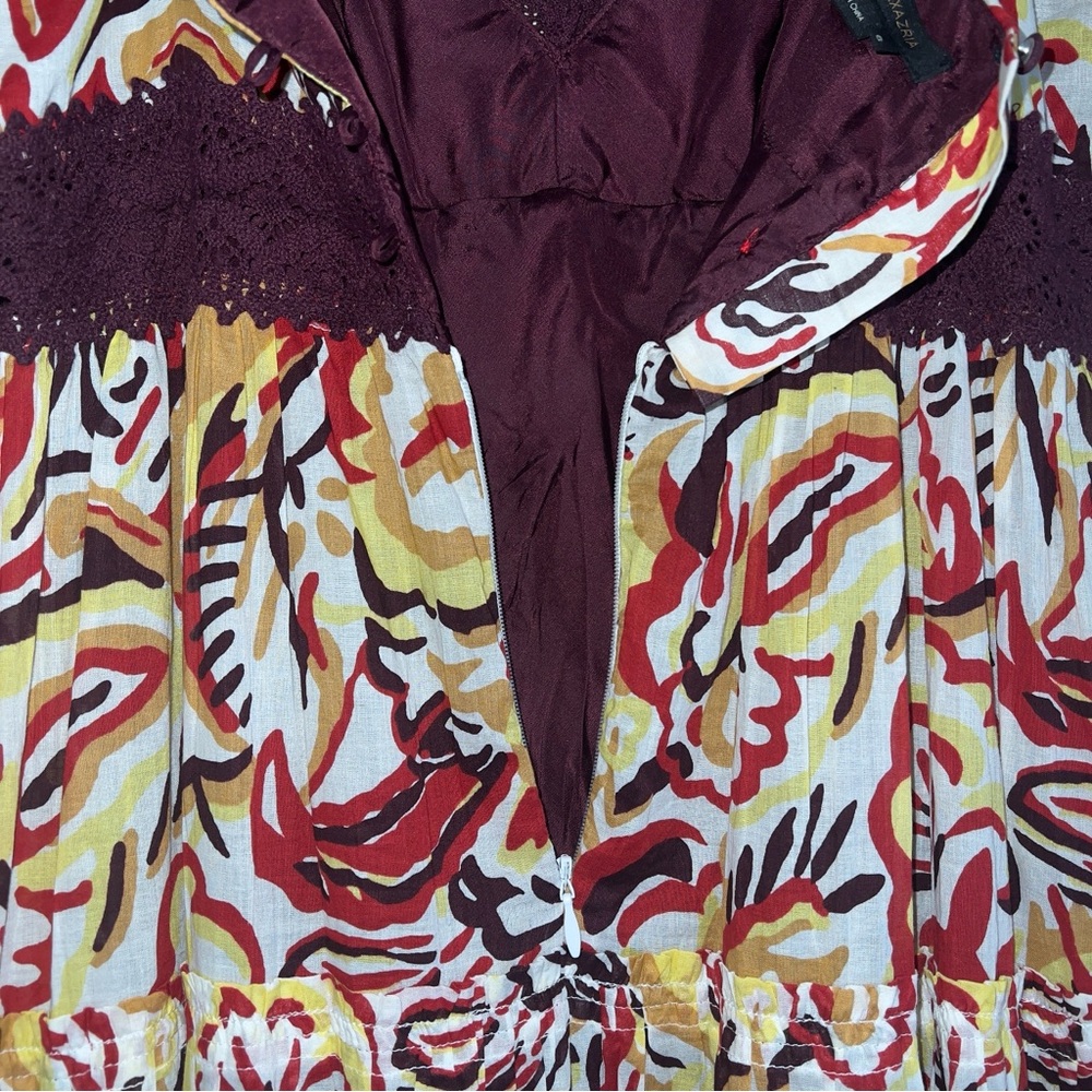 BCBGMaxAzria Burgundy Floral Print Lace Trim Maxi Dress Sz 6 - Picture 12 of 14